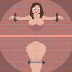 bondage chains looking_at_viewer pixel_art stuck_in_wall wall