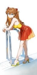 1girls ai_generated alternate_costume asuka_langley_sohryu dress feet full_body heels long_hair neon_genesis_evangelion orange_hair poolside shoppy skirt