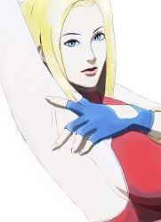 1girls arm_up armpits big_breasts big_breasts blonde_hair blue_eyes blue_mary breasts female female_focus gloves king_of_fighters light-skinned_female light_skin looking_at_viewer red_tank_top short_hair sideboob tank_top