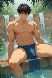 ai_generated bara black_hair black_hair_bottom brown_hair brown_hair_on_black_hair brown_hair_top character_request domination gay light_hair_on_dark_hair male male_focus male_only muscular muscular_male pervirexartt yaoi