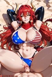1boy 1boy1girl ai_generated arms_up big_breasts bikini breasts curvaceous curvy dragon_girl female hips_grab horn long_hair lying male mature_female milf missionary_position mixoai naughty_face patreon pov pussy red_hair rough_sex sex straight thicc vaginal_penetration voluptuous vtuber yellow_eyes zentreya zentreya_(cowboy_bikini)