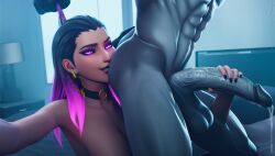 1boy 1girls 3d artist_request crossover female hair_pull interspecies latina latina_female male monster outlast penis reyna_(valorant) rimjob rimming riot_games straight tagme valorant walrider