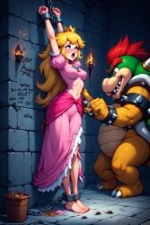 1boy ai_generated ai_text bound bowser dungeon female male maledom princess_peach stretching