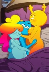 ai_art ai_generated bed cartoon_network female gumball_watterson harem hulu multiple_girls multiple_pregnancies novelai penny_fitzgerald pregnant rachel_wilson the_amazing_world_of_gumball the_wonderfully_weird_world_of_gumball threesome