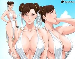 1girls ai_generated big_breasts blue_sky bracelet breast_focus breasts brown_eyes brown_hair capcom china_dress chinese_clothes chun-li cleavage clouds curvaceous curvy curvy_body curvy_female curvy_figure double_bun earrings female female_focus female_only full_body hair_bun hand_on_hip heels high_heels high_resolution hourglass_figure hourglass_figured_female jewelry kamegallery large_breasts lipstick looking_at_viewer makeup mature mature_female milf multiple_poses multiple_views muscular muscular_female nipples nipples_visible_through_clothing no_bra no_panties pose posing posing_for_the_viewer puffy_nipples revealing_clothes revealing_dress sagging_breasts slim_waist solo spiked_bracelet street_fighter street_fighter_6 swept_bangs thick_thighs thighs toned toned_female upper_body watermark white_dress wide_hips