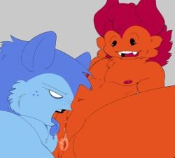 1conocl4sm aged_up ambiguous_species anus black_teeth blue_freckles blue_fur bluudud_(forsaken) c00lkidd c00lkidd_(forsaken) chubby_male clitoral_stimulation clitoris cub cub_on_cub cunnilingus cuntboy facial_crest forsaken forsaken_(roblox) freckles_on_face gay happy horns intersex larger_male licking_pussy male nipples not_siblings pussy pussy_juice pussy_juice_string pussy_licking red_fur roblox smaller_male spread_legs