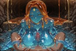 1boy 1girls action_lines ai_generated blue_skin blue_slime bracelets breasts bubble_breasts cave cavern choker cock earrings female forehead_jewel forehead_mark gelatinous gold_(metal) gold_armlet gold_bracelets gold_choker gold_earrings gold_jewelry goo_girl hair_down half-closed_eyes hand_on_thigh hands_on_thighs hoop_earrings large_breasts laying_down laying_on_back long_hair looking_at_viewer male male_pov mature_female milf navel no_nipples nude nude_female nude_male older_female orange_eyes orange_hair orange_slime original paizuri paizuri_lead_by_female paizuri_on_lap penis penis_between_breasts penis_in_sheath penis_in_slime penis_out seductive seductive_look see-through see-through_body see-through_skin skindentation slime slime_drip slime_everywhere slime_girl slime_hair slime_mommy_(floppyudon95) slime_on_ground slime_penetrated slime_pit slime_sex slime_tits slimy_cock slimy_penis smiling_at_viewer tan-skinned_male testicles titjob tittyfuck translucent translucent_body translucent_hair translucent_skin