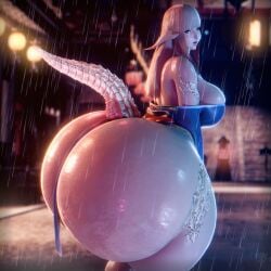 1girls 3d ass ass_focus au_ra behind_view big_ass big_butt blue_eyes bottom_heavy commission curvaceous dragon_horns dragon_tail fat_ass fat_butt female final_fantasy final_fantasy_xiv gigantic_ass huge_ass huge_thighs large_ass light-skinned_female light_skin long_ears long_hair looking_back massive_ass original_character pale-skinned_female pale_skin pinksloot rain raining scales silver_tail solo solo_female square_enix standing tail thick_ass thick_thighs white_hair