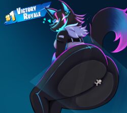1ambiguous 1girls ass big_ass black_fur buttcrush fortnite furry highwire_(fortnite) low-angle_view pack_leader_highwire tagme text thick_thighs thighs veruveru21 wolf