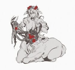 animal_ears beard_stubble body_horror brambles centaur claws crown_of_thorns curtained_hair e.g.o_(project_moon) facial_hair flower full_body furry garden_of_thorns_(e.g.o) glasses gregor_(project_moon) guro highres holding_organ horse_boy horse_ears intestines limbus_company long_hair male mutilation no_shirt on_ground partially_colored playing_with_organs project_moon red_flower red_rose rooker_repair rose seiza self-harm sitting stomach_(organ) stubble taur thorns toned toned_male worried