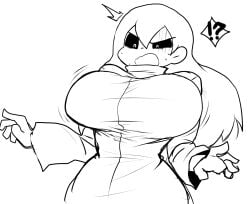 1girls big_breasts black_and_white breasts enigi09 female female_focus female_only full_body huge_breasts solo solo_female tagme thick_thighs