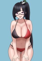 1girls arc_system_works asian big_breasts blazblue bojack198 breasts commission ecchi female_focus female_only glasses happy large_breasts litchi_faye_ling looking_at_viewer panda ponytail seductive_pose swimsuit