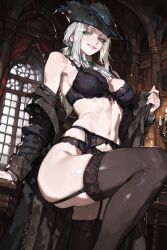 1female 1girls 2025 ai_assisted ai_generated anime_style background bloodborne clothed clothed_female clothing collar female female_focus female_human female_only fromsoftware green_eyes happy happy_female lady_maria_of_the_astral_clocktower light-skinned_female light_skin lingerie lingerie_bra lingerie_panties looking_at_viewer panties pose posing posing_for_the_viewer smile smiling smiling_at_viewer socks tagme thigh_socks tricorne uncensored underwear undressing undressing_self video_game video_game_character video_game_franchise video_games white_hair