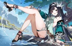 1girls bare_legs bare_shoulders big_breasts breasts genshin_impact hoyoverse kkkula_(kula) lan_yan_(genshin_impact) leg legs legs_up long_legs mihoyo perfect_legs petite petite_body petite_female petite_girl pussy_lips pussy_visible_through_panties shoes showing_leg sideboob sideview skindentation thick_thighs thighhighs thighs