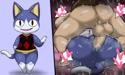 2boys anal anal_sex animal_crossing anthro anthro_penetrated biped blue_body blush brown_hair domestic_cat duo enigi09 felid feline felis from_behind_position from_front_position gay hair heart heart_symbol hi_res human human_on_anthro human_penetrating human_penetrating_anthro interspecies male male/male male_penetrated male_penetrating male_penetrating_male mammal mating_press multicolored_body nintendo open_mouth open_smile penetration penile penile_penetration penis rover_(animal_crossing) sex side_view simple_background smile white_body