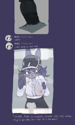 anthro baseball_cap bathroom big_penis blue_body blue_ears blue_eyebrows blue_fur blue_hair bodily_fluids breasts canid canine canis cellphone chest_tuft clothing collared_shirt condom dick_pic domestic_dog dress_shirt electronics english_text eyebrow_through_hair eyebrows female flashing fur furgonomic_hat furgonomic_headwear furgonomics genitals hair hat headgear headwear hi_res holding_cellphone holding_object holding_phone holding_smartphone huge_cock inviting_to_sex male mammal mini_(puppy_in_space) nipples one_breast_out penis phone puppy_in_space selfie sexting sexual_barrier_device shirt sink smartphone sweat text texting thick_penis topwear translucent translucent_hair tuft vein veiny_penis white_clothing white_sclera white_shirt white_topwear