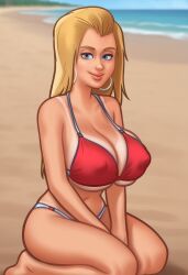 1girls 2d 2d_(artwork) ai ai_assisted ai_generated beach beach_background big_breasts blonde blonde_female blonde_hair blue_eyes bra breasts cleavage daeisi digital_drawing_(artwork) digital_media_(artwork) female female_focus female_only light-skinned_female light_skin panties red_bikini red_bra red_panties roxxy_(summertime_saga) sand sitting smile smiling summertime_saga tanline tanlines teenager underwear