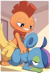 ai_generated ambiguous_penetration anguirus12345 anthro anthro_on_anthro anthro_penetrated anthro_penetrating anthro_penetrating_anthro ass_up blue_body blush drizzile duo female female_(lore) female_penetrated from_behind_position generation_5_pokemon generation_8_pokemon male male/female male_penetrating male_penetrating_female multicolored_body nintendo orange_body penetration pokemon pokemon_(species) scrafty semi-anthro sex speed_bump_position