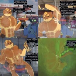 absurd_res anus armpit_fetish armpit_sniffing ass backsack balls ballsack black_body black_fur blindfold bread canid canine canis clothed clothing dialogue domestic_cat domestic_dog doughberman duo epic_games fart fart_cloud fart_fetish felid feline felis food fortnite fur genitals gloves handwear hi_res jacket jadetanuki male male/male mammal musk nyanja_(fortnite) oral penis perineum sex sniffing topwear