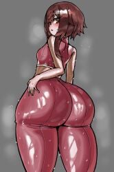 big_ass cute event13 konosuba large_breasts megumin pose small_breasts smaller_female sweat thick_ass thick_legs thick_thighs workout_clothes