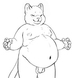 1boy 2019 animated anthro balls belly chubby-shark claws closed_eyes domestic_cat ear_tuft felid feline felis flaccid fur humanoid_hands humanoid_penis jiggle male male_only mammal navel nipples nude overweight overweight_male paws penis simple_background slightly_chubby smile solo standing tuft white_background