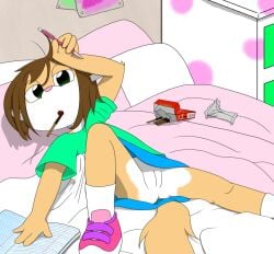 beige_fur brown_hair clothed cub dingo female green_eyes izzy_(thekzx) no_panties pussy tagme thekzx underskirt
