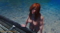 3d beach bethesda_softworks big_breasts blue_eyes nude reachchaos red_hair skyrim the_elder_scrolls