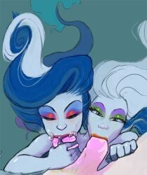 2girls balls balls_sucking blue_hair conjoined cum cum_in_mouth eyeshadow fantasy_race fellatio female fudgy_fart interracial interracial_sex light-skinned_female light-skinned_male light_skin male merfolk mermaid monster_high multiple_girls non-web_source partial_male pearl_serpentine peri_serpentine testicles underwater white_hair