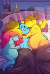 ai_art ai_generated bed cartoon_network female gumball_watterson harem hulu multiple_girls multiple_pregnancies novelai penny_fitzgerald pregnant rachel_wilson the_amazing_world_of_gumball the_wonderfully_weird_world_of_gumball threesome tired