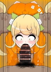 1boy 1girls big_penis blowjob censor_bar censored censored_penis colored danganronpa danganronpa_2:_goodbye_despair face_fucking female forced grabbing grabbing_hair hair_grab handlebars kimono male male/female penis pubic_hair pulling_hair rape saionji_hiyoko small_pupils sucking surprise surprised tears twintails