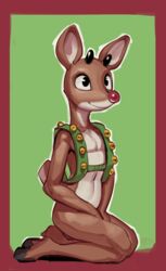 anthro apis bells furry furry_only hooves male male_only mammal red_nose reindeer rudolph rudolph_the_red-nosed_reindeer rudolph_the_red-nosed_reindeer_(tv_special) simple_background solo