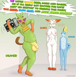 2019 abs anthro anthrofied areola boombox breasts dialogue english_text eyewear female flaccid foreskin furry grookey group hi_res humanoid_penis humor lagomorph lysergide male male_focus mammal muscular muscular_female nintendo nipples nude penis pokémon_(species) pokémorph pokemon pokemon_ss primate pussy reptile scalie scorbunny slightly_chubby sobble sunglasses testicles text uncut video_games watermark