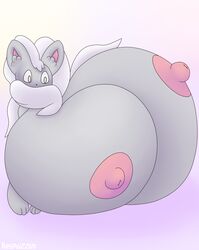 2019 anthro big_breasts breasts cinccino ear_tuft female fur grey_fur huge_breasts hyper hyper_breasts kespuzzuo mammal nintendo nipples pink_nipples pokémon_(species) pokemon rodent tuft video_games