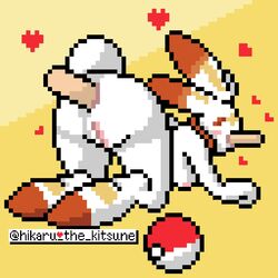 2019 anal anal_sex ass blush breasts butt_pose disembodied_penis double_penetration feet female fur furry furry_only heart hikaru_the_kitsune kneeling lagomorph large_feet looking_back male mammal nintendo nude oral oral_penetration penetration penis pixel pixel_art pokéball pokémon_(species) pokemon pokemon_ss pose presenting pussy scorbunny spitroast video_games