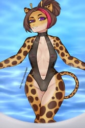 amadeen anthro breasts female furry giraffe nipples piercing pussy pussy_lips swimsuit tail wet