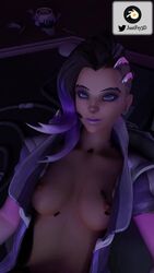 1girls 3d animated blizzard_entertainment breasts bug cockroach egg eggs female insects justfry3d loop no_sound overwatch roach solo sombra swallowing video violet_eyes violet_hair vore