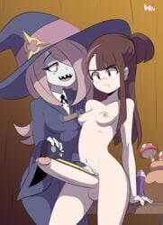 akko_kagari areolae atsuko_kagari bigdeadalive breasts dickgirl female futa_with_female futanari huge_cock intersex kagari_atsuko little_witch_academia measuring nipples nude penis pouting small_breasts sucy_manbavaran