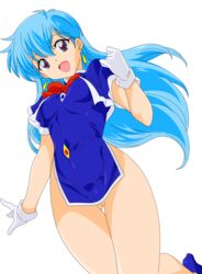 2018 absurdres anus ass bangs blue_footwear blue_hair bottomless bow breasts busakumas dress earrings female gloves hand_up hat highres hips human jewelry legs legs_crossed long_hair looking_to_the_side medium_breasts miniskirt no_panties open_mouth photoshop purple_eyes red_bow shoes short_dress short_sleeves simple_background sitting skirt smile solo stewardess tenjouin_katsura thighs vagina vector_trace white_background white_gloves yat_anshin_uchuu_ryokou