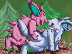 blue_skin color female insertion interspecies male nidoran nidoran♀ nidoran♂ nude outdoors penis pink_skin pokemon sex side_view straight tagme vulva zanthia