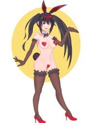 1girls black_hair date_a_live female female_only gloves heterochromia high_heels partially_nude red_eyes red_heels slim_girl smile stockings tokisaki_kurumi twintails yellow_eyes younger_female