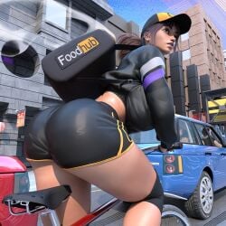 1girls 2024 big_ass big_breasts bike brown_hair clothed clothed_female clothing delivery_employee delivery_girl female female_only original original_character popogori tan-skinned_female tan_skin tanline tanned tanned_female tanned_girl tanned_skin