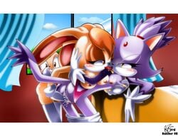 2008 anthro ass blaze_the_cat cat clothing cream_the_rabbit day feline female female_only fingering fur indoors interspecies mammal multiple_females multiple_girls nancher rabbit sega sonic_(series) sonic_the_hedgehog_(series) straight_hair tagme vanilla_the_rabbit window yuri