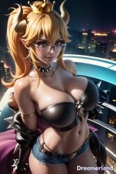 1female 2d 2d_(artwork) abdomen abdominals ai_generated angry angry_expression angry_face anime anime_style bare_shoulders belly_button belt big_breasts blonde_hair bowsette bracelets breasts building buildings choker city city_background cityscape clavicle crop_top crown crown_only ear female female_focus female_only from_above from_side glass glasses glasses_on_face glasses_only gloves hair hair_between_eyes hd hd_(traditional) high_resolution highres horn horns hourglass_figure huge_breasts jeans_shorts large_breasts large_ears leather leather_clothing leather_jacket leather_topwear light light-skinned_female light_body light_skin lighting lips lipstick long_hair looking_at_partner looking_at_viewer mario_(series) model navel neck new_super_mario_bros._u_deluxe night night_sky nintendo nsfw ponytail pose posing posing_for_picture posing_for_the_viewer pov realistic seductive seductive_body seductive_look seductive_pose seductive_smile selfie serious shadow shiny shiny_breasts shiny_clothes shiny_hair shorts sky4maleja sleeveless sleeveless_jacket thick_thighs thighs thong waist watermark