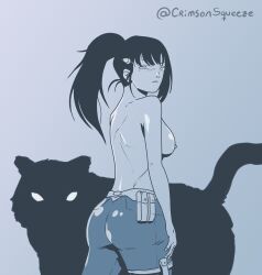 . ass ass_focus back bakko_(kaiju_no._8) black_hair crimsonsqueeze dat_ass female female_only kaiju_no.8 looking_at_viewer mina_ashiro nudity simple_background tiger