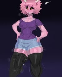 1futa absolute_territory big_penis breasts clothed clothing erection futa_only futanari huge_cock humanoid humanoid_penis large_breasts large_penis mina_ashido mostly_clothed my_hero_academia penis penis_in_thighhighs pink_body pink_hair pink_skin short_shorts shorts skindentation solo standing tayuri thighhighs