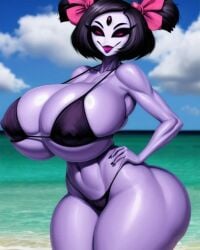 1girls ai_generated ass big_ass big_breasts big_butt bikini breasts female girl huge_ass huge_breasts huge_butt muffet original original_character purple_bikini purple_body purple_eyes purple_hair purple_skin short_bikini skibidiuwu spider_girl spider_humanoid undertale undertale_(series)