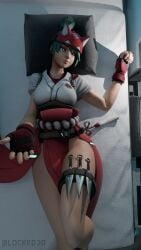 3d green_hair kiriko_(overwatch) kunai laying_down legs overwatch overwatch_2