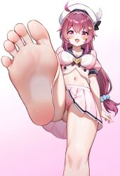 1girls ai_generated avi_(sbubby) beret blush breasts feet feet_up female from_below hair_ornament hair_ribbon imminent_stomp looking_at_viewer pink_hair pussy sbubby stomp stomping visiuun voluptuous voluptuous_female white_headwear