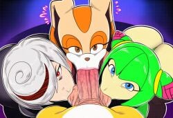 3girls ai_generated angry ass ball_sucking blowjob booty butt cosmo_the_seedrian cream_the_rabbit fellatio happy pov sage_(sonic) sage_(sonic_frontiers) sonic_(series) sonic_the_hedgehog_(comics) sonic_the_hedgehog_(idw) sonic_the_hedgehog_(series) sucking_balls sucking_penis sucking_testicles tails_the_fox triple_fellatio