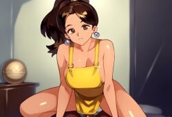 1boy 1boy1girl 1girl1boy 1girls ai_generated apron apron_only bedroom brown_eyes brown_hair cheating cheating_wife cowgirl_position dark-skinned_male earrings female indoor indoors indoors_sex interracial jewelry large_breasts milf mother mother_(pokemon_sv) naked_apron niezero ntr paldea_mother penis pokemon_sv sex sphere_earrings straddling tied_hair